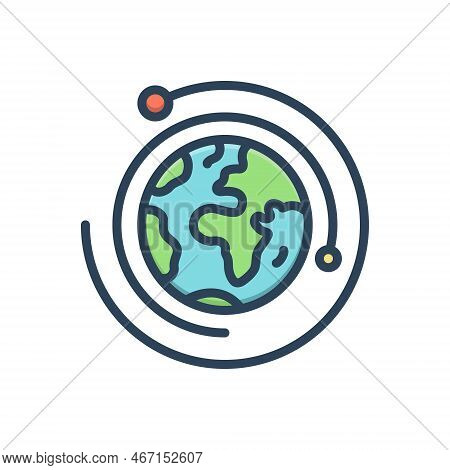 Color Illustration Icon For Orbit Revolution Transfer-orbit Rotation Satellite Path Track Planet Uni
