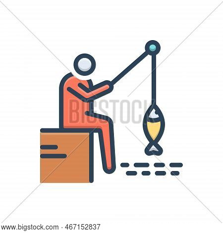 Color Illustration Icon For Fishing Fishery Angling Trawling Catching-fish Piscary Fisher-man Hobby