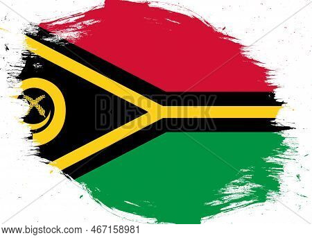 Vanuatu Flag On Distressed Grunge Brush Background