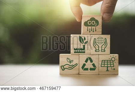 Hand Holding Co2 Reducing ,recycle ,green Factory Icon For Decrease Co2 , Carbon Footprint And Carbo