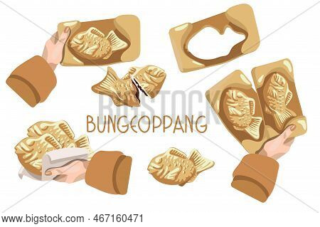 A Set Of Korean Cuisine Called Bungeoppang. Street Korean Food In The Form Of Fish In A Mold. Pie In