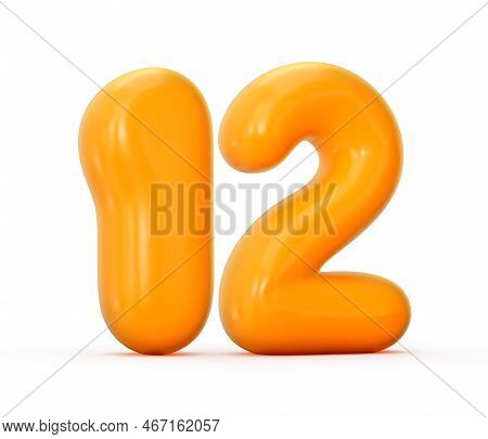 Glossy Orange Jelly Number 12 Or Twelve Isolated On White Background 3d Illustration