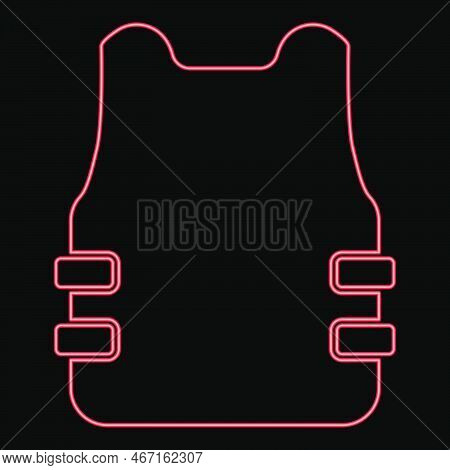 Neon Bullet-proof Vest Flak Jacket Red Color Vector Illustration Image Flat Style Light