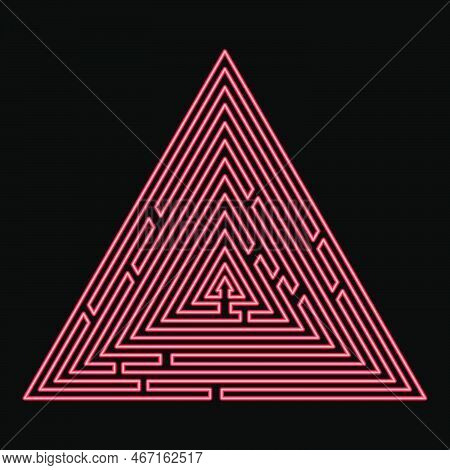 Neon Triangular Labyrinth Maze Conundrum Labyrinth Conundrum Red Color Vector Illustration Image Fla