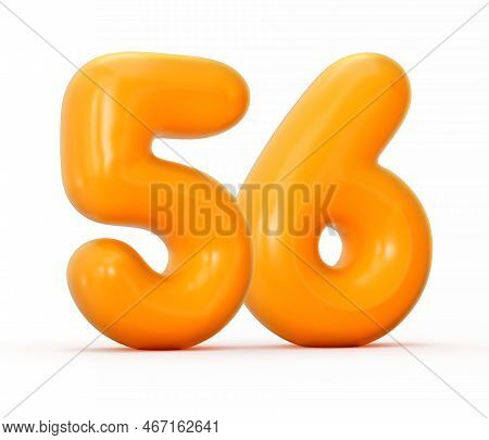 Glossy Orange Jelly Number 56 Or Fifty Six Isolated On White With Shadow. 3d Illustration