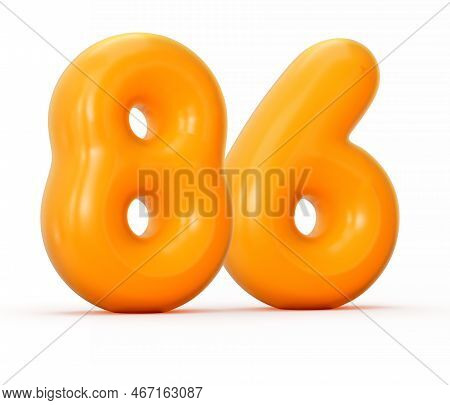 Glossy Orange Jelly Number 86 Or Eighty Six Isolated On White Background With Shadow. 3d Illustratio