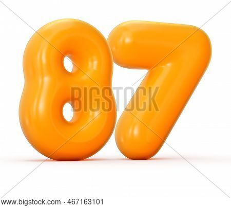 Glossy Orange Jelly Number 87 Or Eighty Seven Isolated On White Background With Shadow. 3d Illustrat