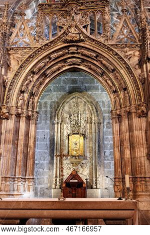 Valencia, Spain - July 2022: Chapel Of The Relic Of The Holy Grail Inside Valencia Cathedral, Holy C