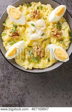 Atascaburras Also Known As Ajo Mortero Is A Combination Of Potatoes And Cod, Which Is Crushed, Garli