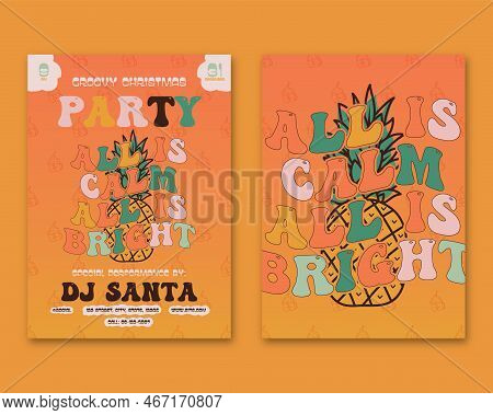Christmas Flyers In Modern Art Deco Style. Happy New Year 2023 Celebration Party Cards With Flamingo