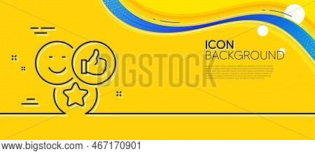 Social Media Likes Line Icon. Abstract Yellow Background. Thumbs Up Sign. Positive Smile Feedback Sy