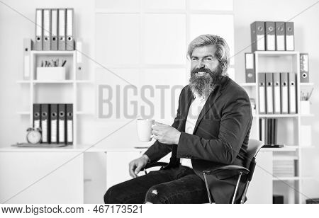 Tea Time. You Have To Trust Your Instincts. Relax And Keep Calm. Drink Coffee. Bearded Man Drinking 