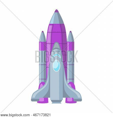 Spaceship, Multi Stage Rocket, Cartoon Illustration. Isolated Spacecraft, Ufo And Rocket Ship. Flat 