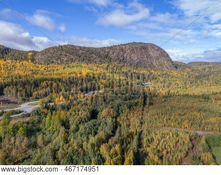 Aerial View Of Mountain And The Sea At Skuleberget Campsite Caravan Camping In Hoga Kusten Sweden