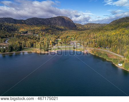 Aerial View Of Mountain And The Sea At Skuleberget Campsite Caravan Camping In Hoga Kusten Sweden