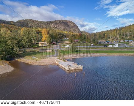 Aerial View Of Mountain And The Sea At Skuleberget Campsite Caravan Camping In Hoga Kusten Sweden
