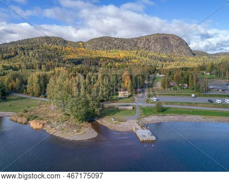 Aerial View Of Mountain And The Sea At Skuleberget Campsite Caravan Camping In Hoga Kusten Sweden