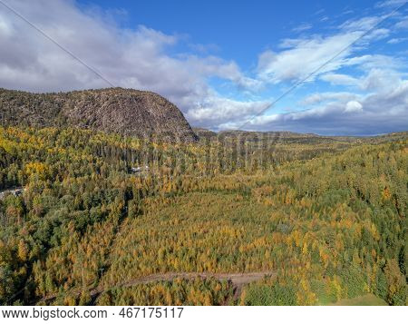 Aerial View Of Mountain And The Sea At Skuleberget Campsite Caravan Camping In Hoga Kusten Sweden