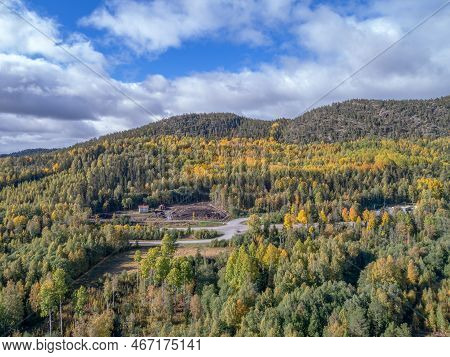 Aerial View Of Mountain And The Sea At Skuleberget Campsite Caravan Camping In Hoga Kusten Sweden