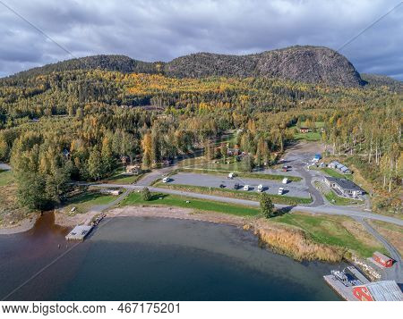 Aerial View Of Mountain And The Sea At Skuleberget Campsite Caravan Camping In Hoga Kusten Sweden