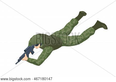 Isometric Special Forces Soldier Police, Swat Team Member. Army Soldier In Protective Combat Uniform
