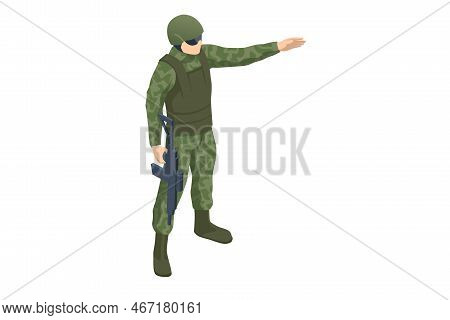 Isometric Special Forces Soldier Police, Swat Team Member. Army Soldier In Protective Combat Uniform