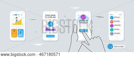 Set Of Time Management, Approved Document And Rating Stars Line Icons. Phone Ui Interface. Include M