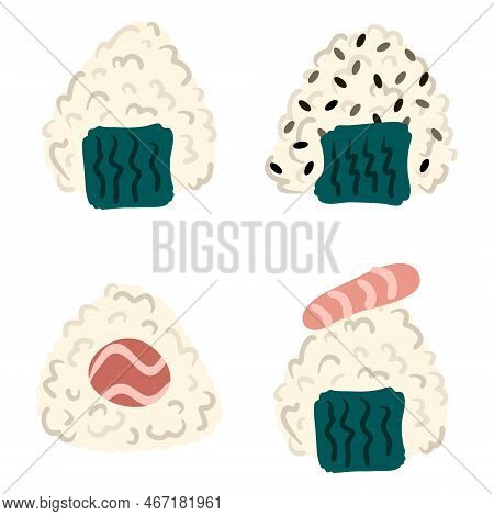 Umeboshi, Shrimp, Takikomigohan Onigiri Rice Ball Collection. Perfect For Tee, Stickers, Menu And St
