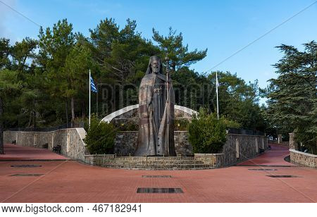 Kykkos, Cyprus, October 17 2022: The Memorial Bronze Statue Of Archbishop Makarios President Of Cypr