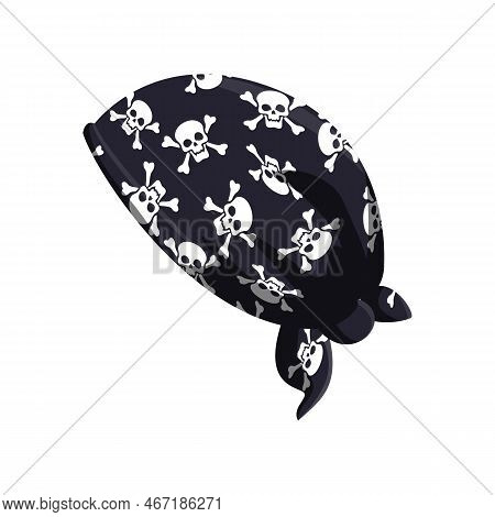 Black Women Headband With Skulls Cartoon Illustration. Stylish Female Hair Accessory, Ribbon, Bandan