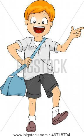 Illustration des kleinen Kid Boy Student ein Sling-Tragetasche