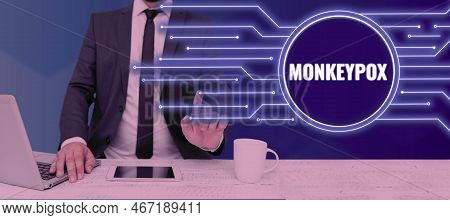 Text Caption Presenting Monkeypox. Word For Poxvirus Of Africa Caused By Chiefly In Wild Rodents And