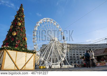 December 14th 2022- Bucharest, Romania. People At Bucharest Christmas Market In Downtown Bucharest, 