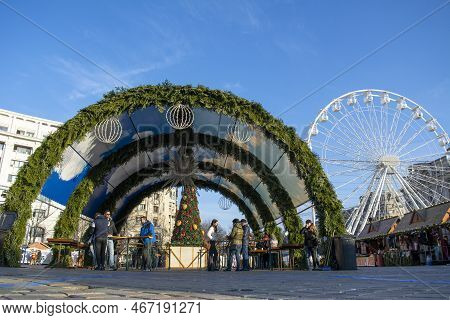 December 14th 2022- Bucharest, Romania. People At Bucharest Christmas Market In Downtown Bucharest, 