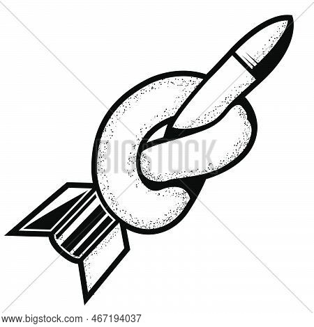 Military Rocket With Knot, Missile Tighten Into Noose, Stop War, Bomb Tighten As Knot, Vector