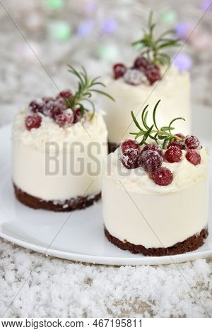 Mousse Cakes With Coconut Cream And Greek Yogurt Over Chocolate Cake Are The Perfect Dessert. Add Wh