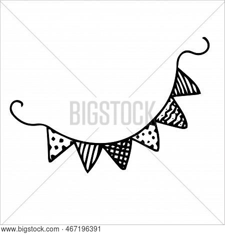 A Hand Drawn Ink Holiday Rope Flags. Happy Rope Flags For Decoration Holiday Cards And Invitations. 