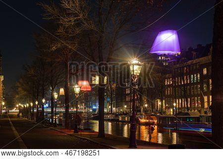 12  Decembar 2022, Amsterdam, Netherlands,  View On Amsterdam During The Light Festival In The Nethe