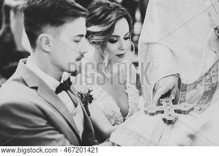Wedding Couple Bide And Groom Get Married In A Church