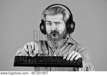 Using Pc In Office. Communication Concept. Support, Call Center And Customer Service Help Desk. Game