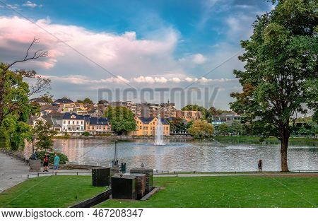 Stavanger, Norway - August 15 2022: Lake Breiavatnet On A Summer Evening.