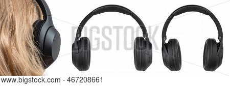 Headphones Isolate On White. Wireless Headphones In Black, High Quality, Isolated On A White Backgro