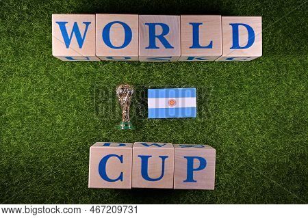 December 15, 2022, Doha, Qatar, Flag Of The Finalist Of The Fifa World Cup Football Team Of Argentin