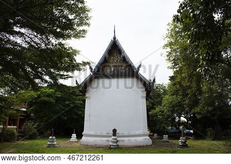 Ancient Old Building Church Or Antique Ruin Ubosot Of Wat Dusitaram  Temple For Thai People Travel V