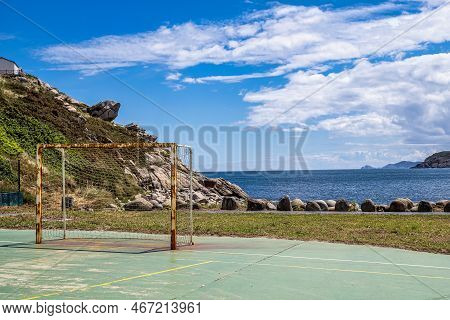 Football Field At Porto De Bares, A Picturesque Beach Fishing Village In Galicia Spain, Europe