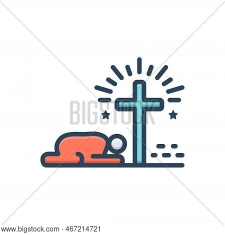 Color Illustration Icon For Sin Church Chapel Atonement Penance Religious Faith Prayer