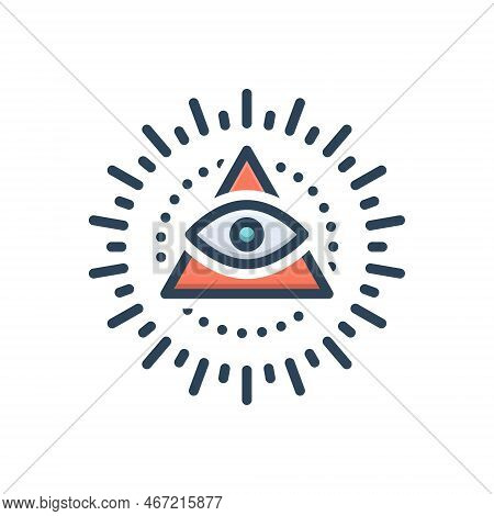 Color Illustration Icon For Providence Foresight Guidance Allseeing Oracle Pyramid Eye