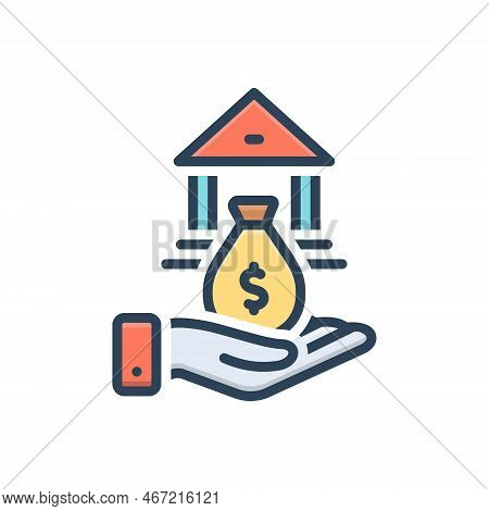 Color Illustration Icon For Loans Money-bag Bank Finance Borrow Mortgage Debenture Lending Money-len