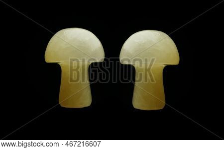Stone Mushrooms Made From Mixed Gemstones And Crystalize Rock Showing Unique Patterns And Colours Us