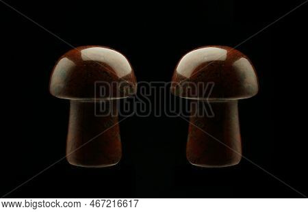 Stone Mushrooms Made From Mixed Gemstones And Crystalize Rock Showing Unique Patterns And Colours Us